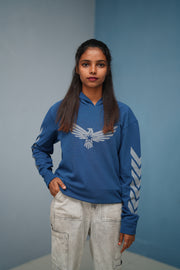 Men’s Full Sleeve BIRD Printed Hoodie | Oversized Winter Hoodie for Men - Petrol Blue